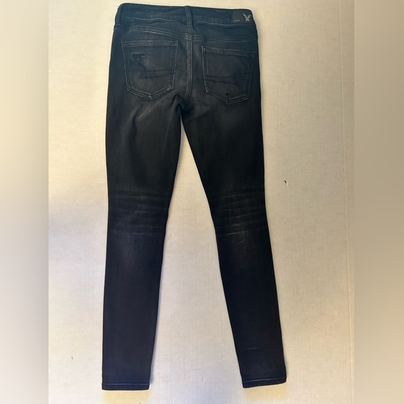 American Eagle Super Stretch Black Charcoal Skinny distressed Jeans Sz-4R.   E10 - Picture 3 of 11